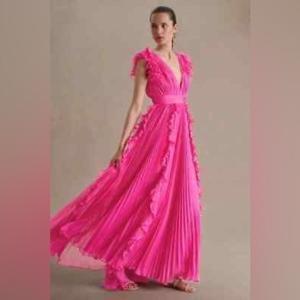 MAC DUGGAL Pleated Ruffle Cap Sleeve Flowy A Line Gown/ size 2